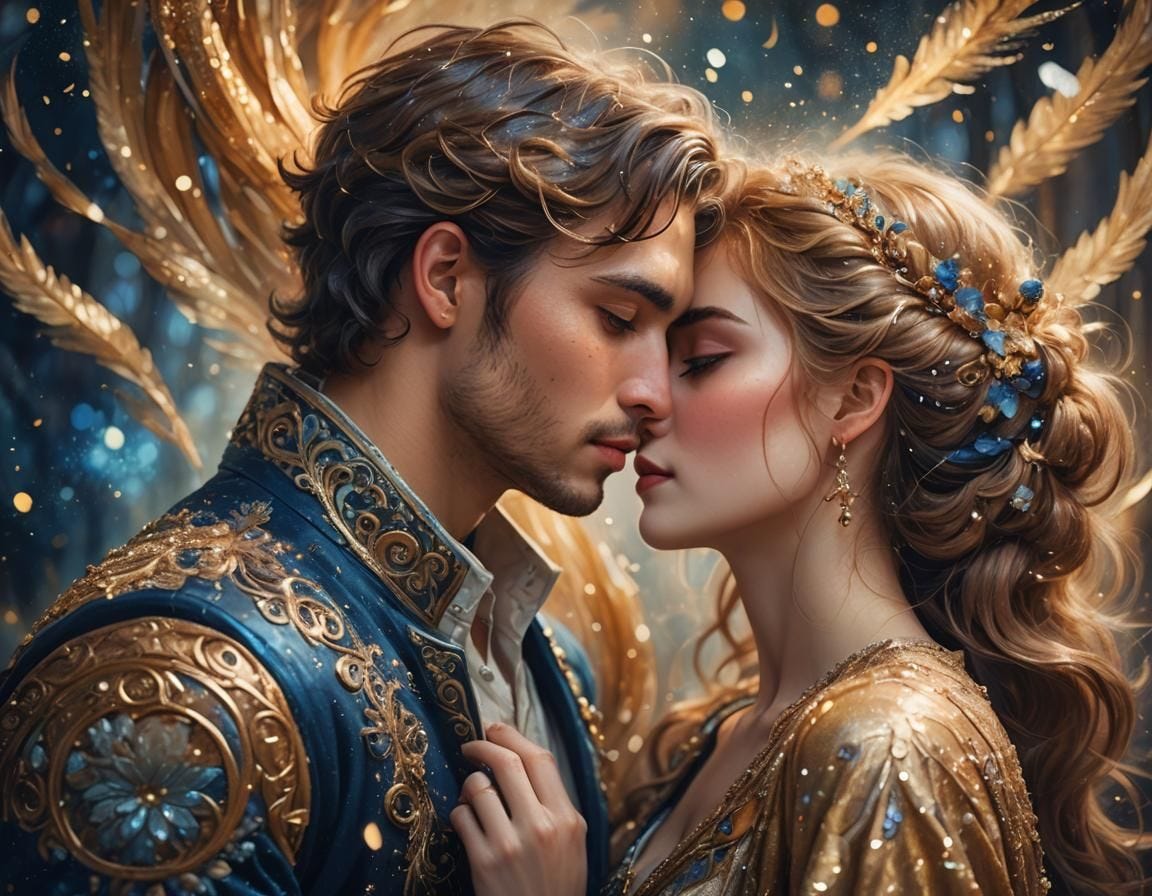 a charming young man whispers in her ear