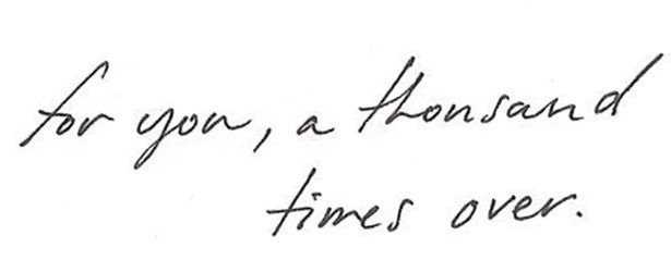 This may contain: a handwritten note with the words for you, a thousand fine's over