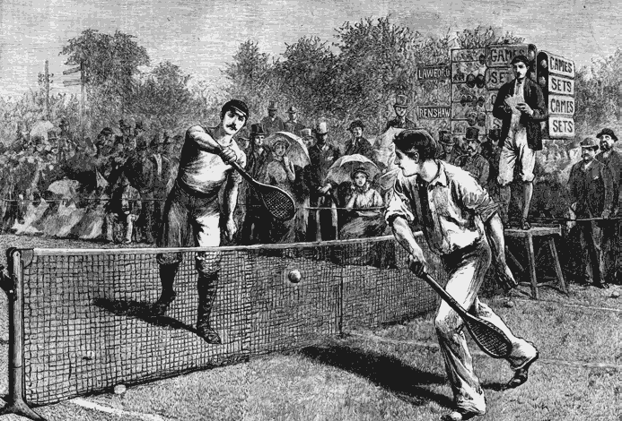 origins of tennis black and white image