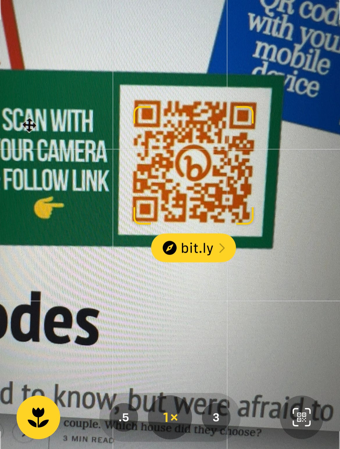 A QR code when viewed from the camera interface on an iPhone. Tap the yellow text to follow the link.