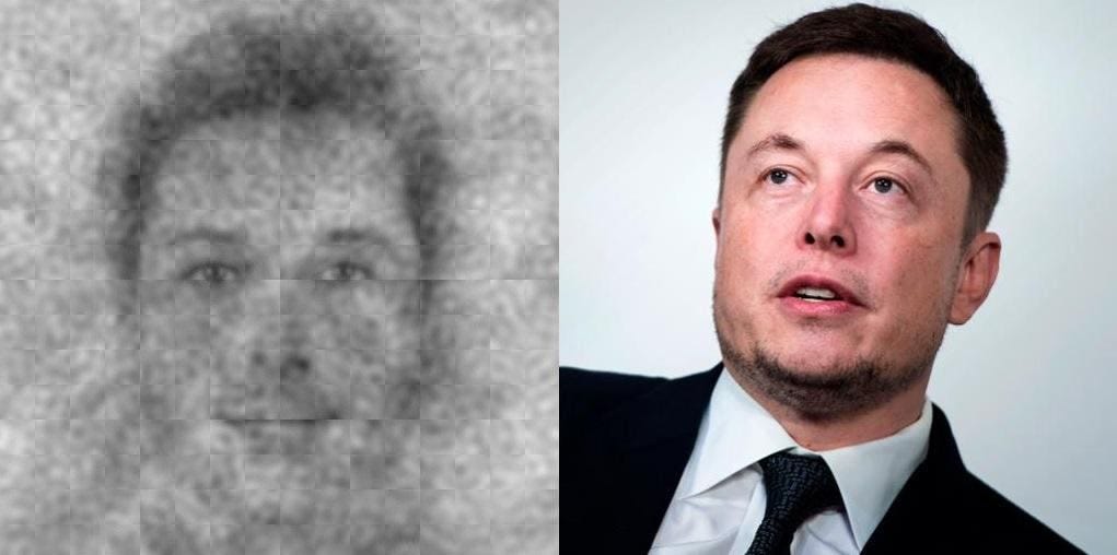 A composite impression of study participants notion of what God looks like, and Tesla Motors and... [+] SpaceX CEO Elon Musk