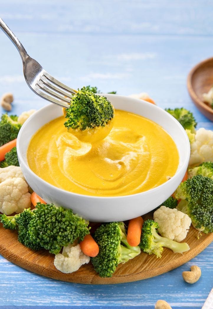 Vegan cashew cheese sauce with broccoli