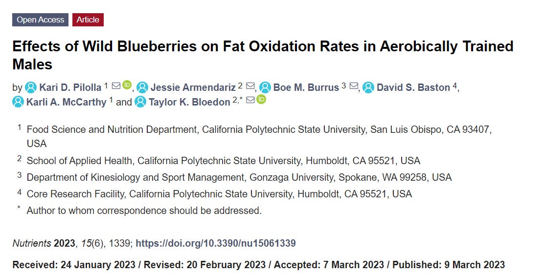 Effects of Wild Blueberries on Fat Oxidation Rates in Aerobically Trained Males
