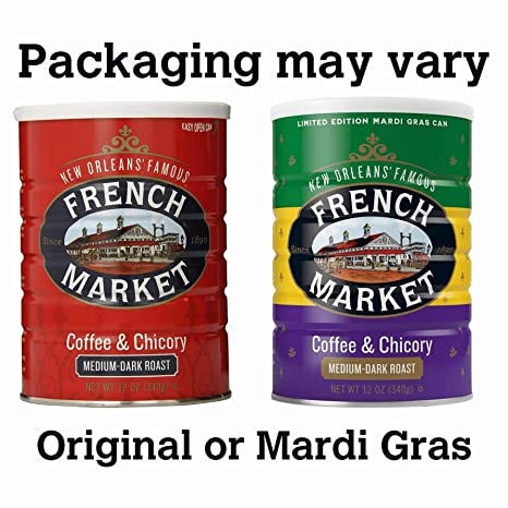 French Market Coffee, Coffee and Chicory, Medium-Dark Roast Ground Coffee, 12 Ounce Metal Can