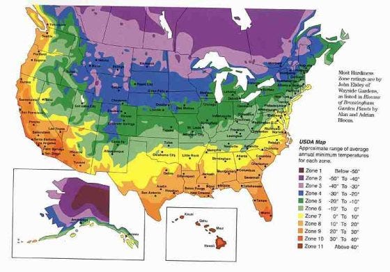 the USDA Plant hardiness zone map