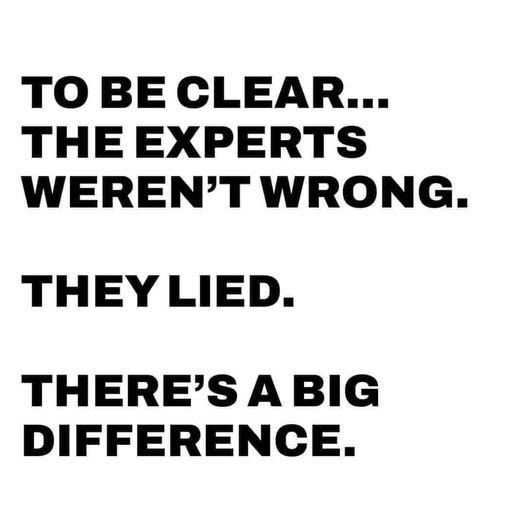 May be an image of text that says "TO BE CLEAR... THE EXPERTS WEREN'T WRONG. THEYLIED THERE'S A BIG DIFFERENCE."