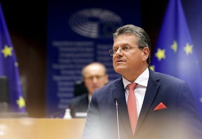 El comisario de Comercio, Maros Sefcovic, en un debate en el Parlamento Europeo el pasado abril. El comisario de Comercio, Maros Sefcovic, en un debate en el Parlamento Europeo el pasado abril.