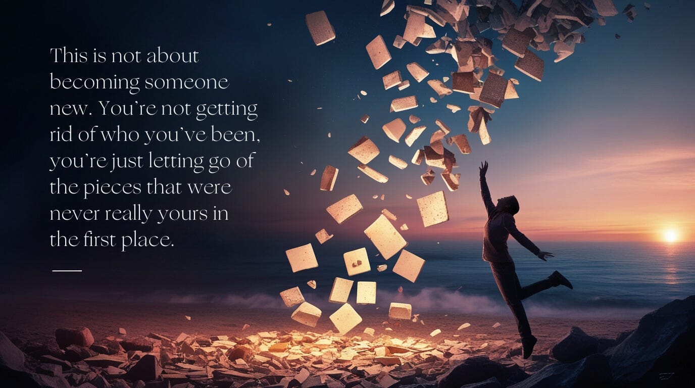 Person on a beach throwing books in the air with a quote