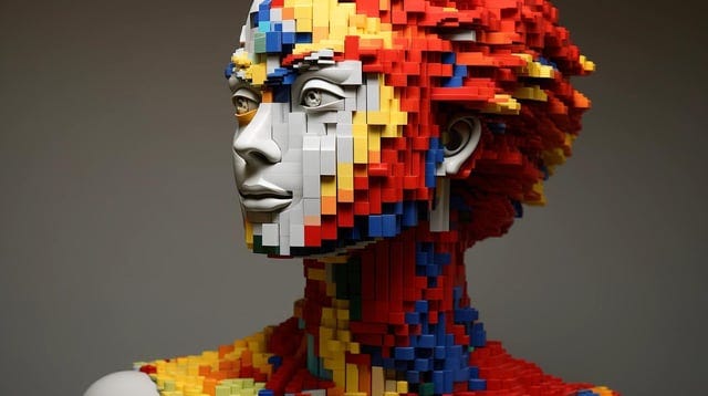 r/midjourney - 03 a beautiful woman, built of Legos
