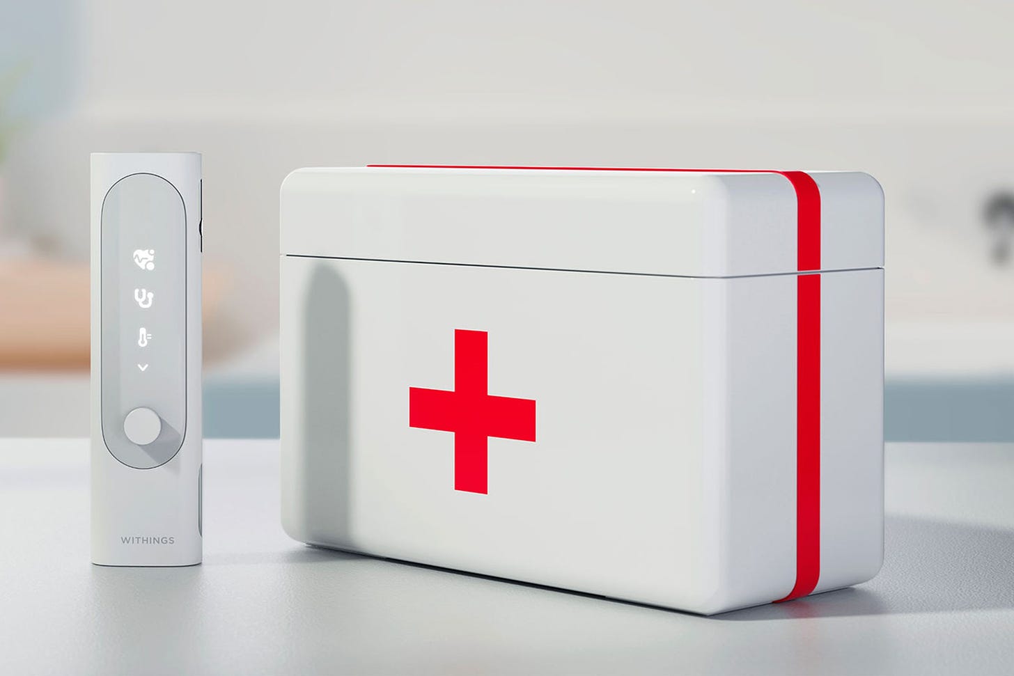 Withings BeamO next to a first aid kit.