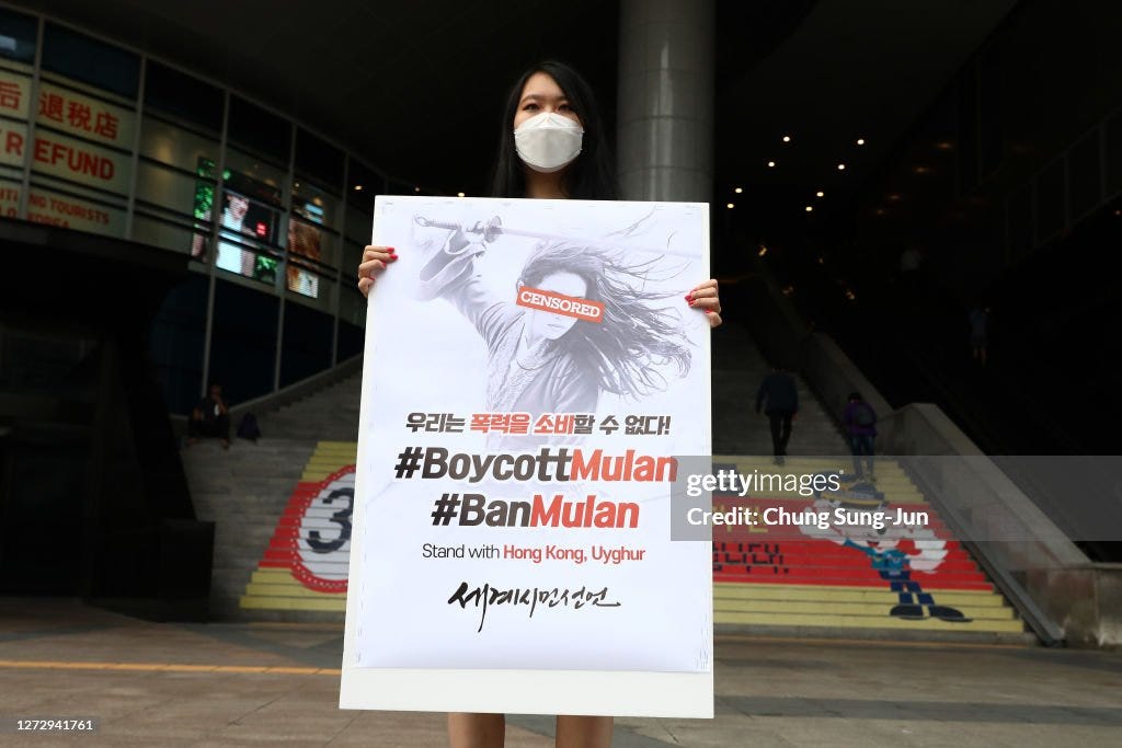 South Korean Pro-Democracy Hong Kong Supporters Gather As "Mulan" Opens In Korea