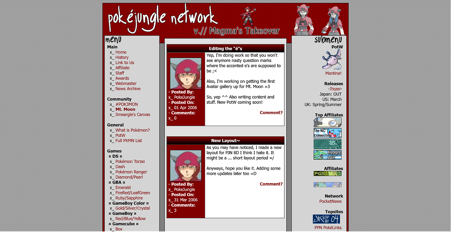 PokéJungle's layout "Magma's Takeover" (April 2006)