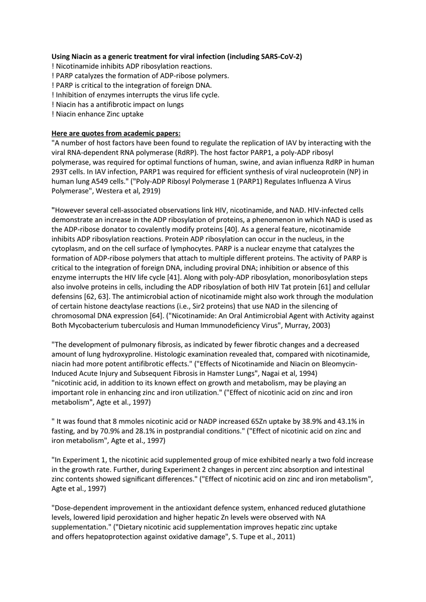 @EricRWeinstein 20/ On the 23rd of April I've replied to @mattwridley
@afneil and @spectator and offered my understanding how Niacin can fight #SARSCoV2 / #COVID19 based on research I found. You can see the one-page I've posted in the tweet:
 