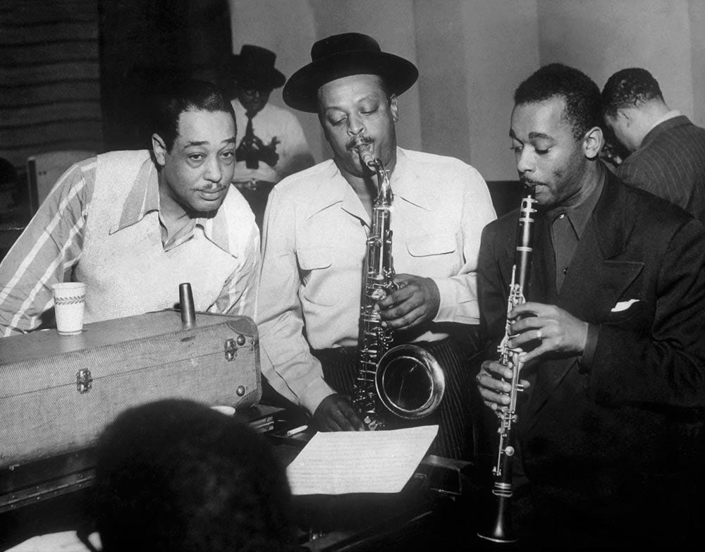 Duke Ellington with Ben Webster and Jimm - American Photographer, (20th c  as art print or hand painted oil.