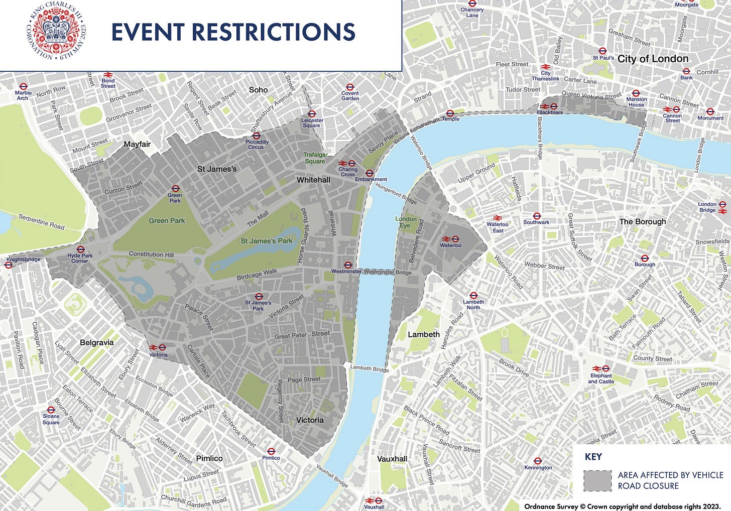 Map showing road closures