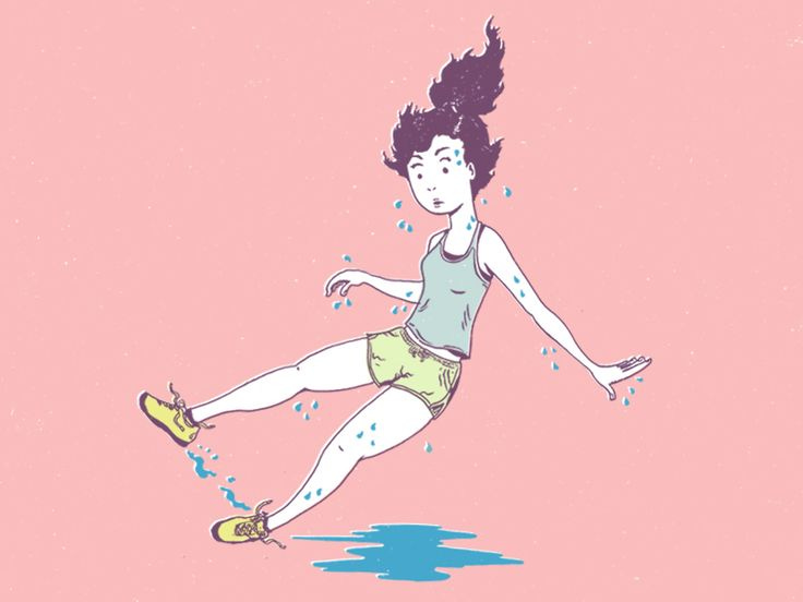 This may contain: a drawing of a woman floating in the air with her legs spread out and hair blowing back