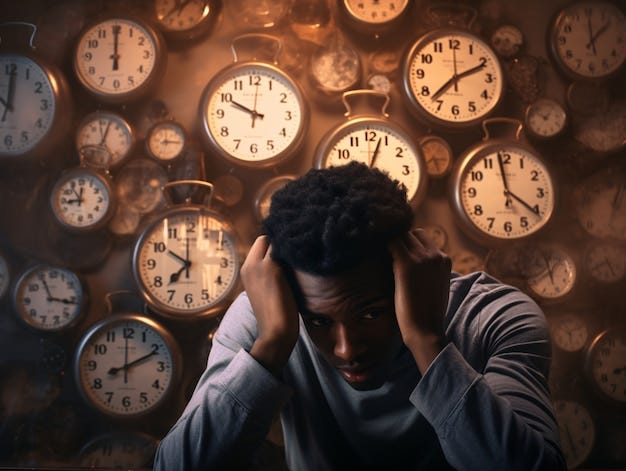 Person feeling anxiety induced by clock and time