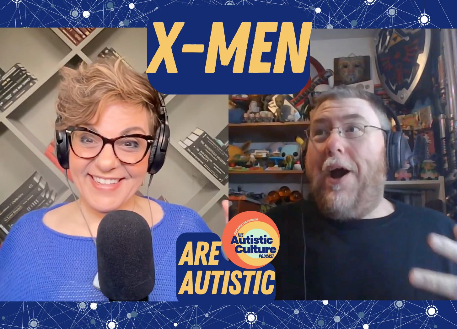 two autistic podcast hosts, Dr. Angela Lauria and Matt Lowry, LPP discuss the title topic: x-men are autistic