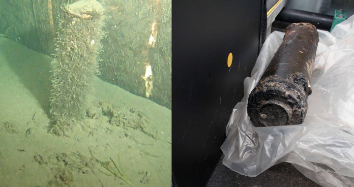 Images of the object adjacent to the Nord Stream pipeline – on the seabed and after salvage. Source: Ministry of Defence.