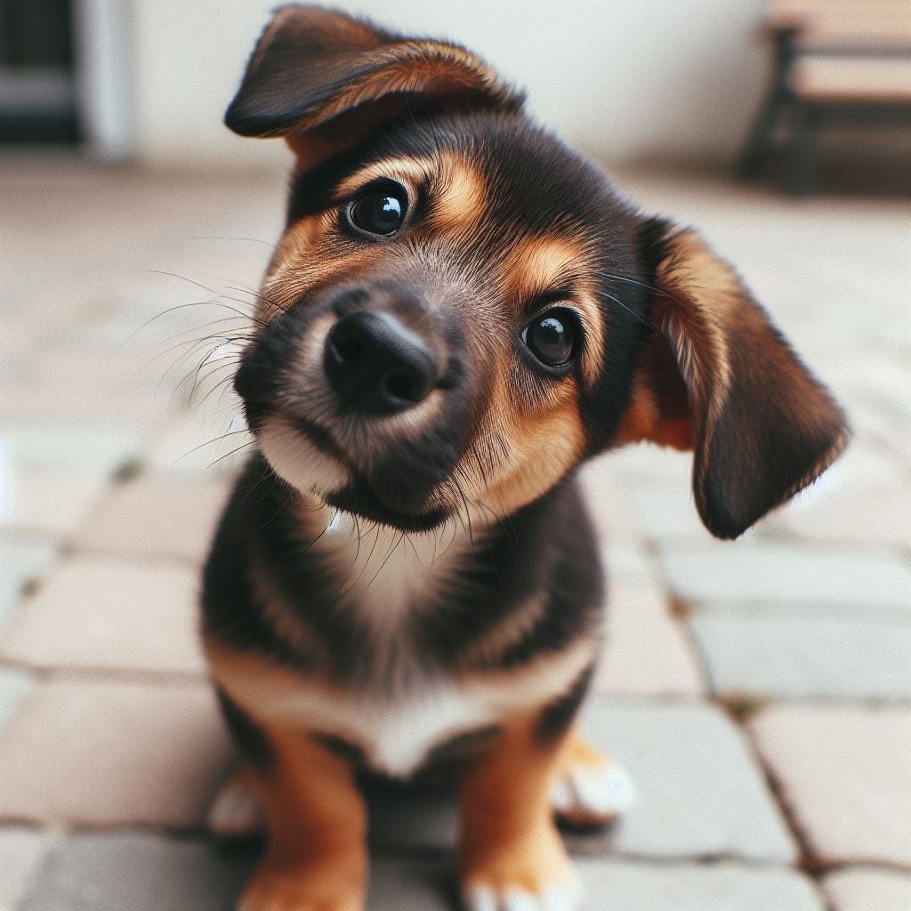 Puppy head tilt. Image by Bing.