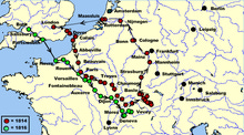 Routes of the 1814 and 1816 continental tours