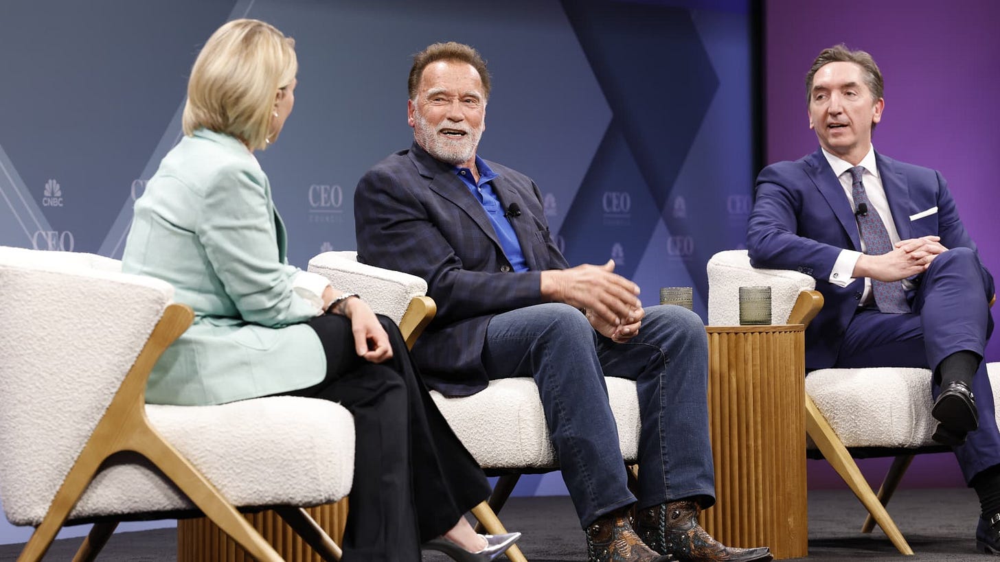 Arnold Schwarzenegger, Former Governor (R) California& Ivan Tornos, Zimmer Biomet CEO, CNBC CEO Council Member, speaking at the CNBC CEO Council event in Arizona on May 19th, 2025.