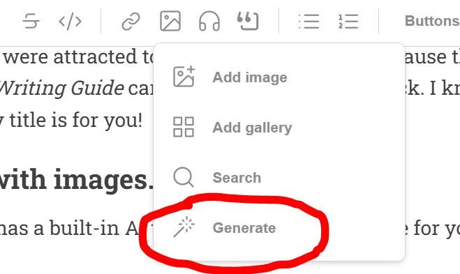 A button in Substack that says, "Generate."