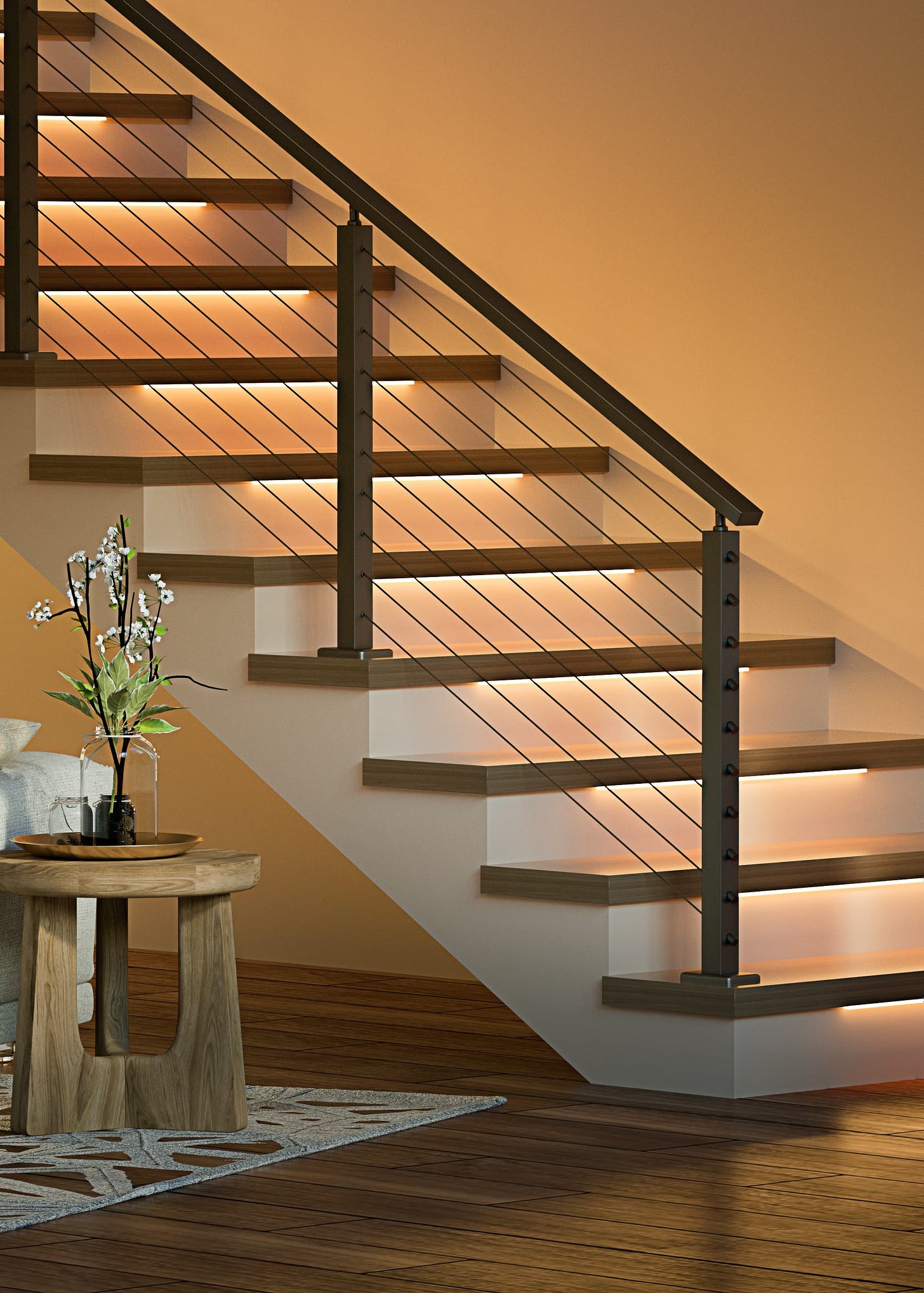 Paired With Step Lights, The Muzata Cable Railing System Creates A Stunning Lighting Effect