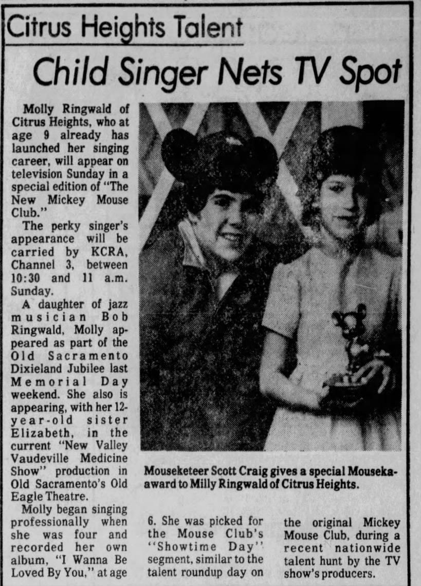 9 year-old Molly Ringwald, then living in the Sacramento area, on The New  Mickey Mouse Club. - Newspapers.com™