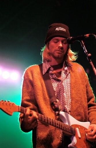 Kurt Cobain wearing a Buzzcocks beanie