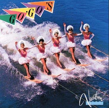 the cover of the GoGo's album Vacation, featuring five women waterskiing