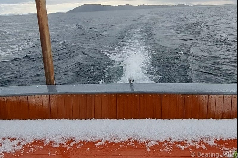 Ice after a hailstorm on the boat on Lake Titicaca