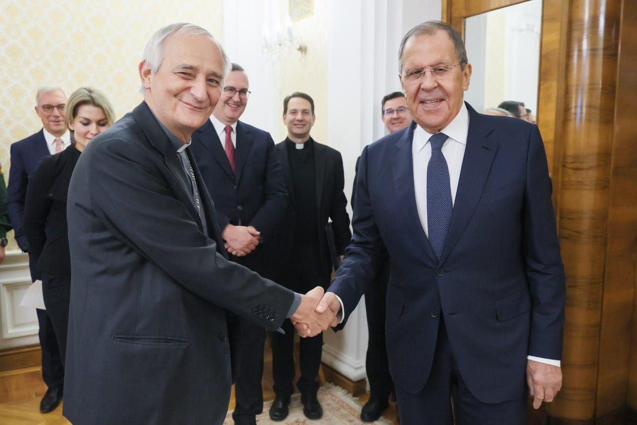 Cardinal Matteo Zuppi with Russia’s Foreign Minister Sergei Lavrov in Moscow