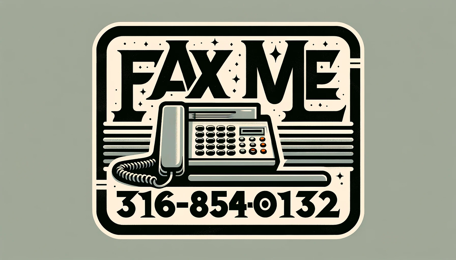 A horizontal graphic featuring the phrase 'FAX ME' in bold, modern typography. Next to the text, include a stylized icon of a fax machine, representing a classic office fax machine design. Below the text and icon, display the phone number '316-854-0132' in a slightly smaller font. The overall design should be clean and professional, suitable for use on a website or social media post. The background should be a neutral color to enhance readability.
