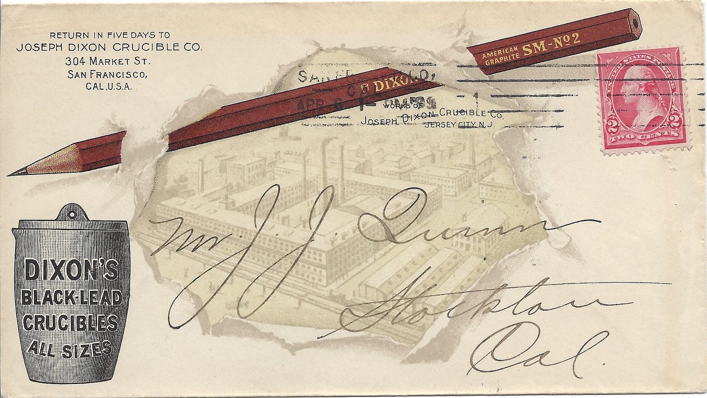 Envelope with fancy advertising for pencils