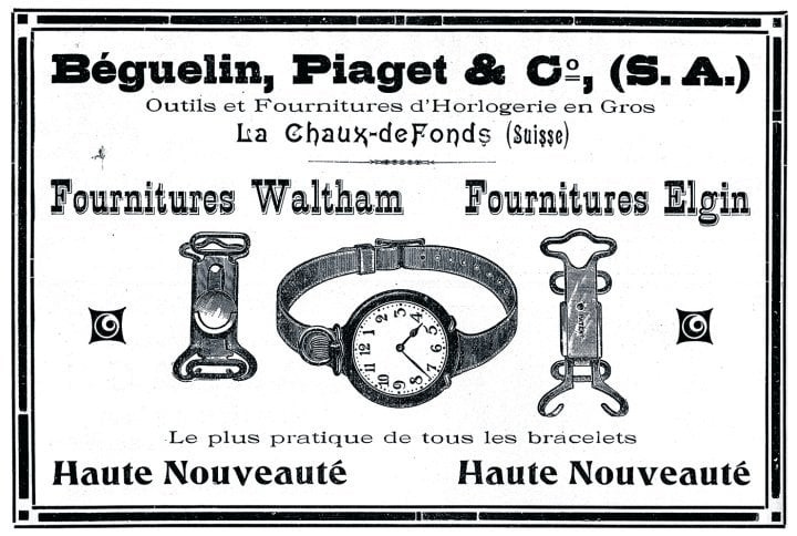 1910: Patented in Germany, this elastic clasp can be attached to a strap or metal bracelet, making it possible to convert a small pocket watch into a wristwatch – the ideal accessory for style-conscious women (Béguelin-Piaget).