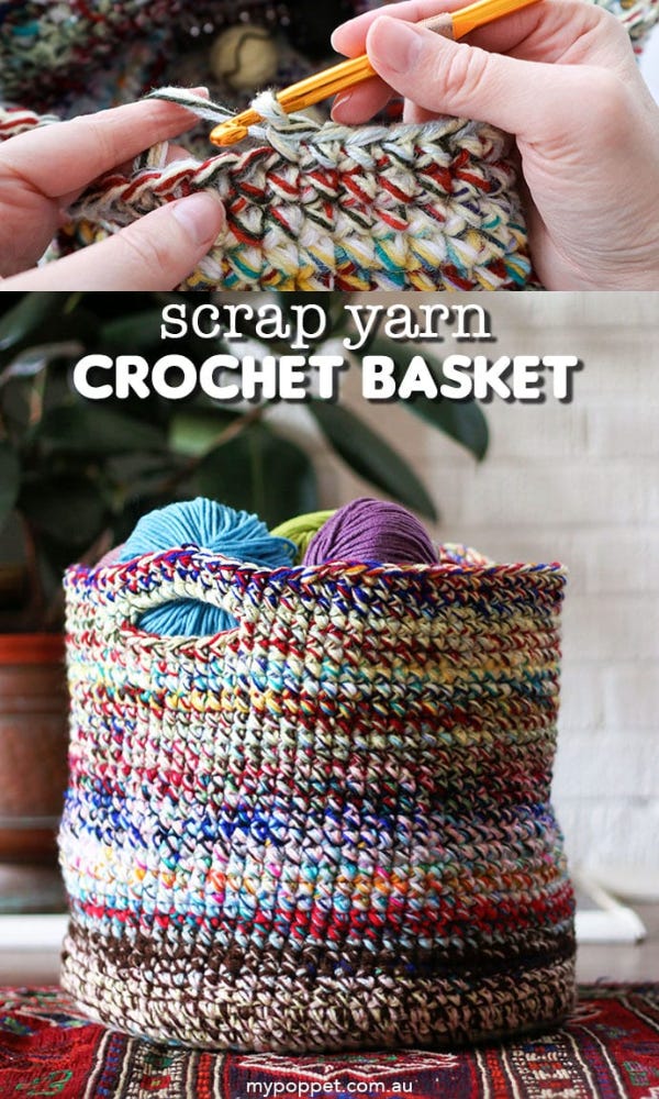 Scrap Yarn Basket Free Crochet Pattern