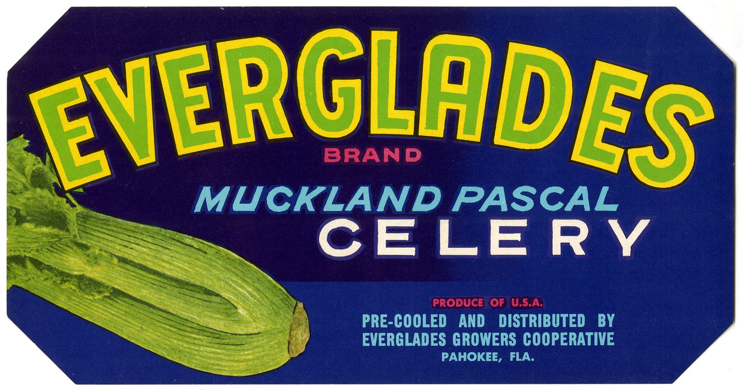 Vegetable crate label with image of a stalk of celery.