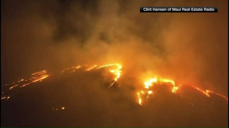 Video shows fires in Maui on Wednesday, driven by winds from Hurricane Dora. (Source: Clint...