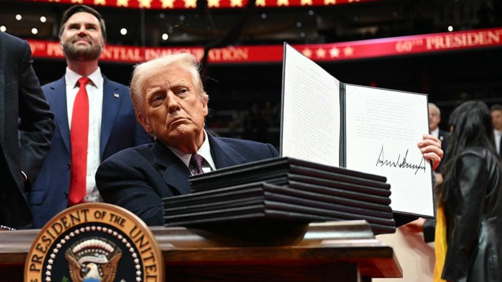 Trump's record-breaking Day 1 executive actions prompt legal challenges -  ABC News