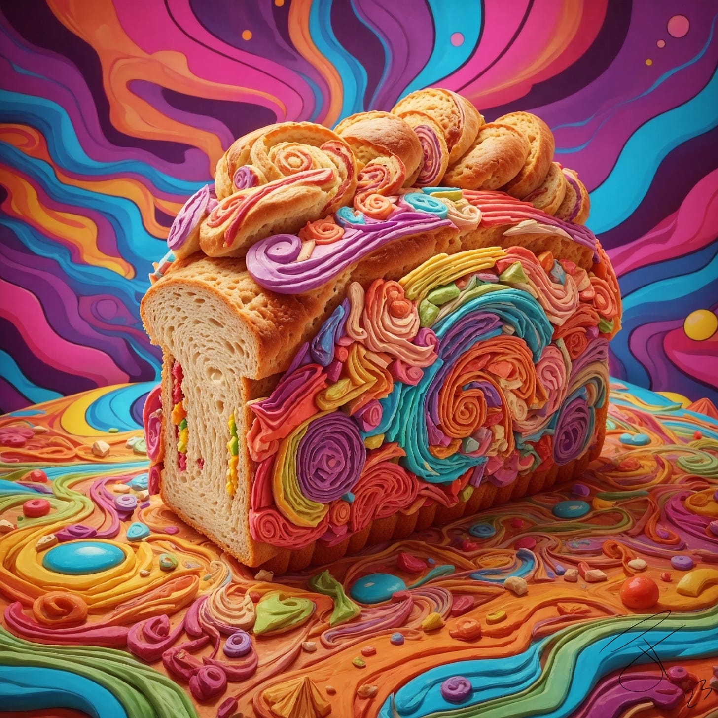 psychedelic surreal loaf bread paradise rainbow