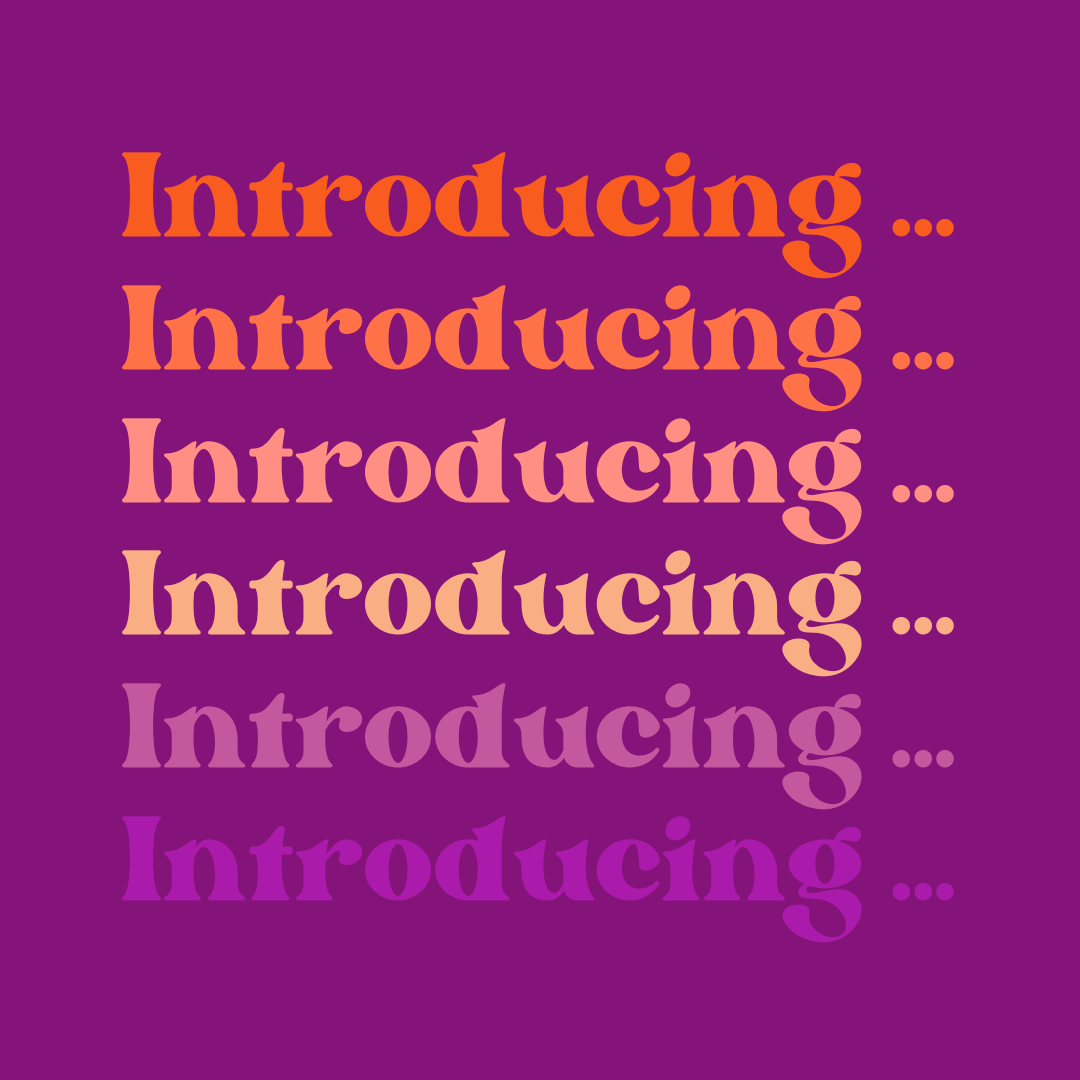 A purple background with the word "Introducing ..." repeated in varying shades of orange and purple text.