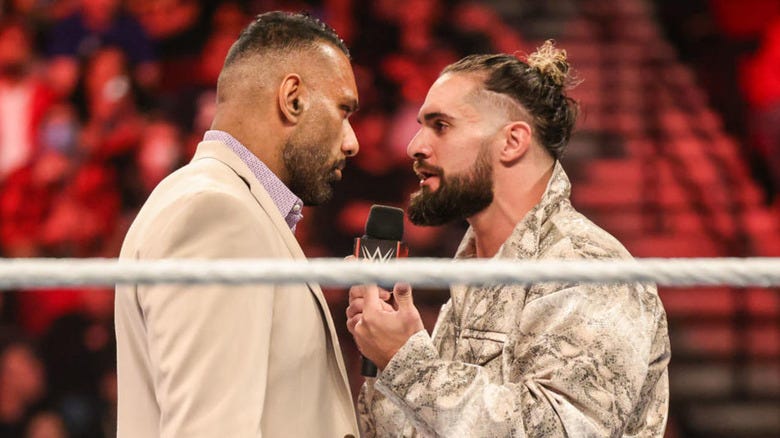 Seth Rollins and Jinder Mahal talking to one another