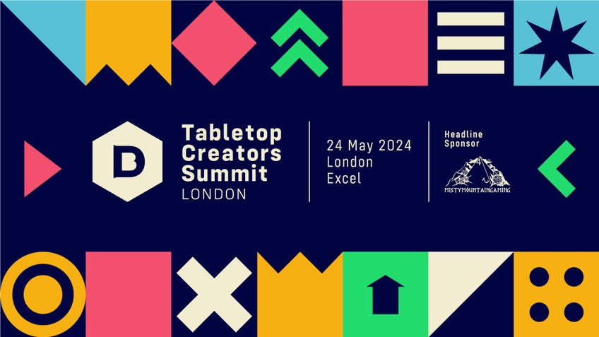 A range of colourful shapes decorate this logo, which reads TableTop Creators Summit