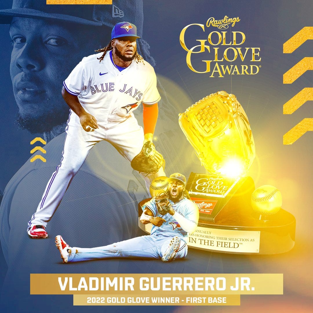 Vladimir Guerrero Jr. is a 2022 Gold Glove winner at First Base!