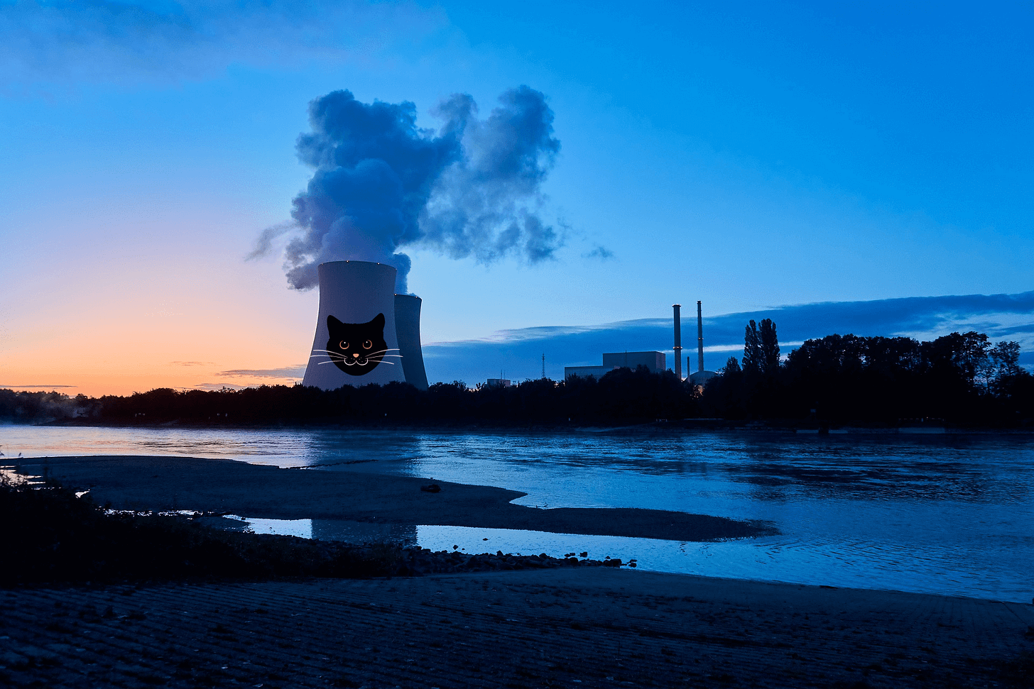 Image of nuclear power plant and cat face