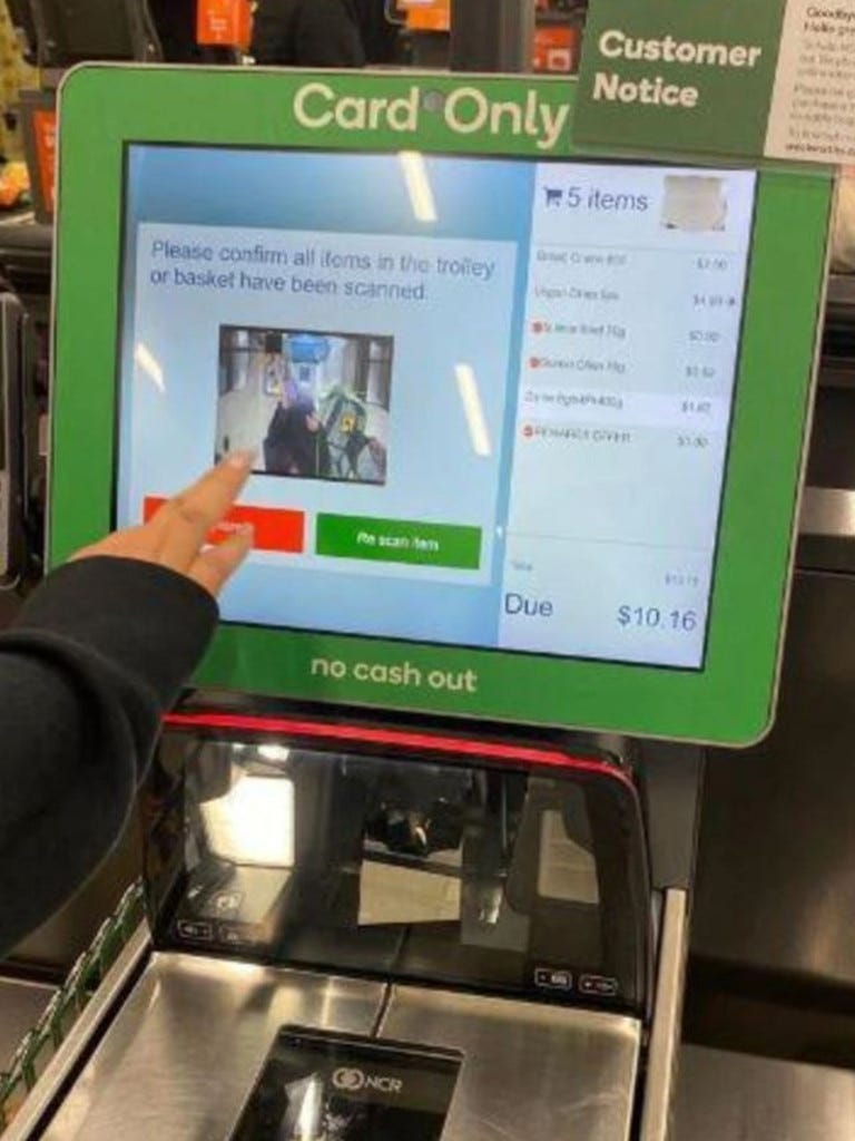 Woolworths tracks you at the self-checkout, using AI cameras. Picture: Supplied
