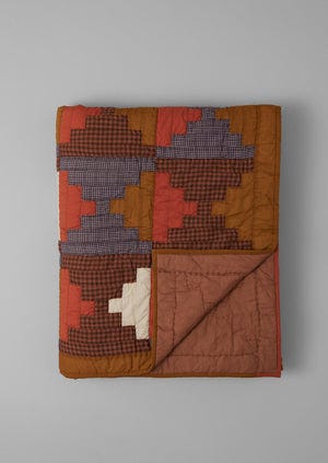 Stacked Check Patchwork Quilt | Deep Amber/Rusted Coral