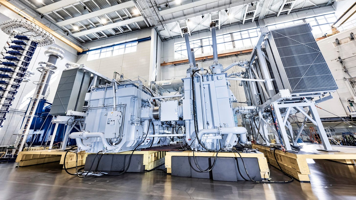 A Siemens Energy transformer in a warehouse