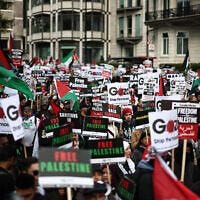 Pro-Palestinian, anti-Israel rally in London on October 21, 2023 to demand a ceasefire. (Henry Nicholls/AFP)